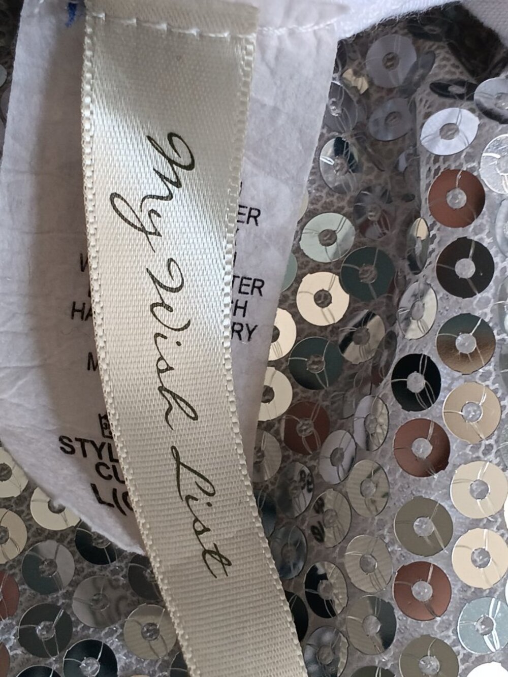 My Wish List Silver Sequin White Scoop Neck Knotted Racerback Long Y2K Top  L - Picture 5 of 6